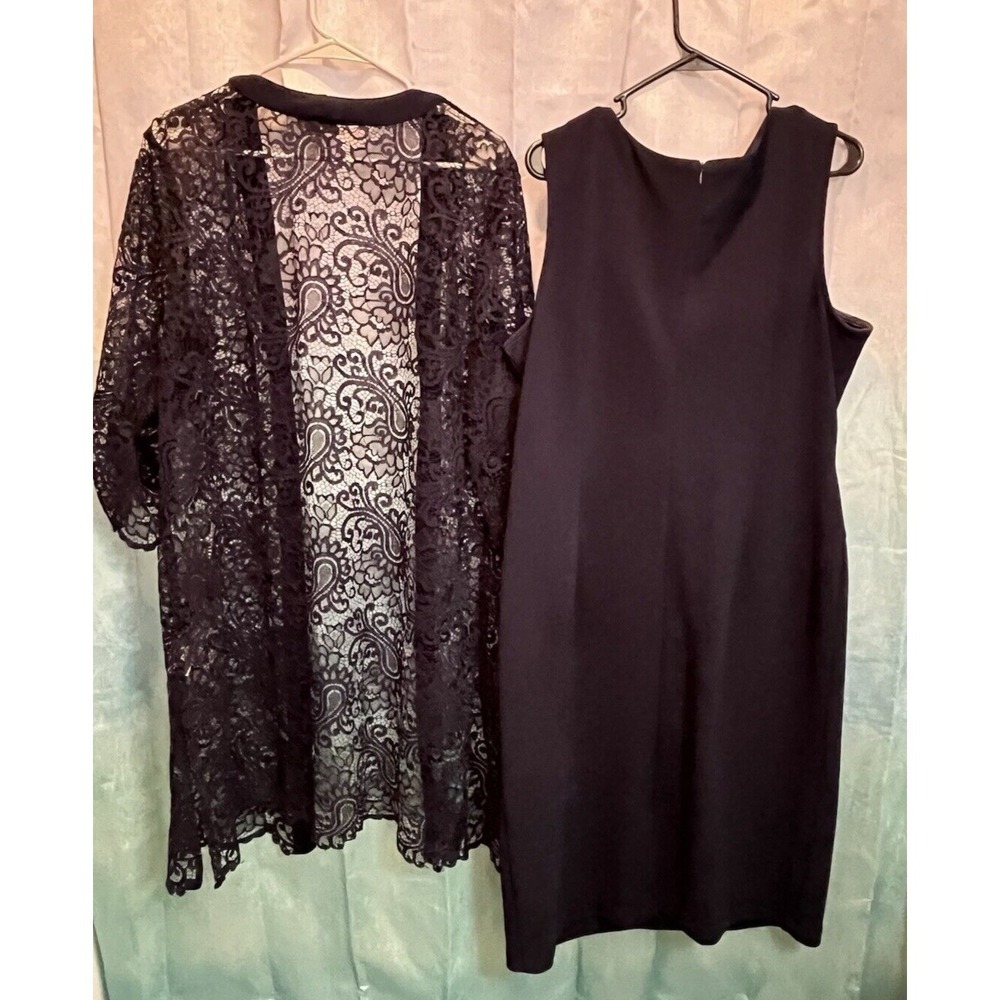 Women's Plus Sz 18 MAYA BROOKE 2-PC Set Navy Blue Dress & Sheer Lace Cover